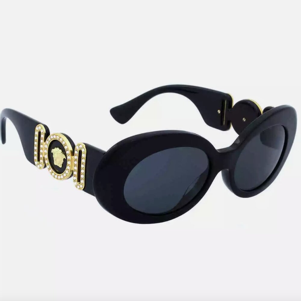 🔥NEW Versace Oval Women's Black Diamond Sunglasses